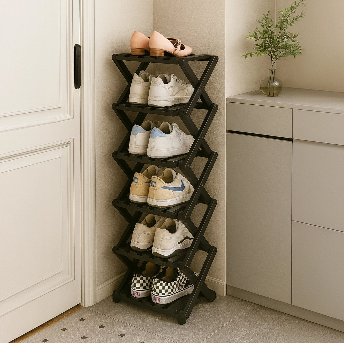 Bamboo Storage Rack | Shoe Storage Organizer with Foldable Design | Space-Saving Solution for Home