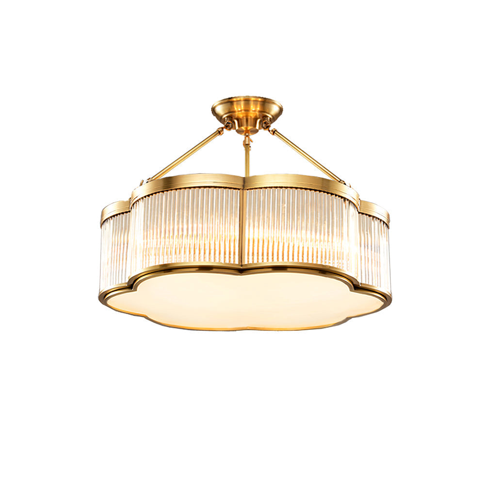 Brass Glass Flush Mount Ceiling Light 20 Inch Quatrefoil Design for Bedroom Living Room Dining Room Indoor Lighting Fixture