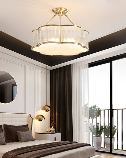 Brass Glass Flush Mount Ceiling Light 20 Inch Quatrefoil Design for Bedroom Living Room Dining Room Indoor Lighting Fixture