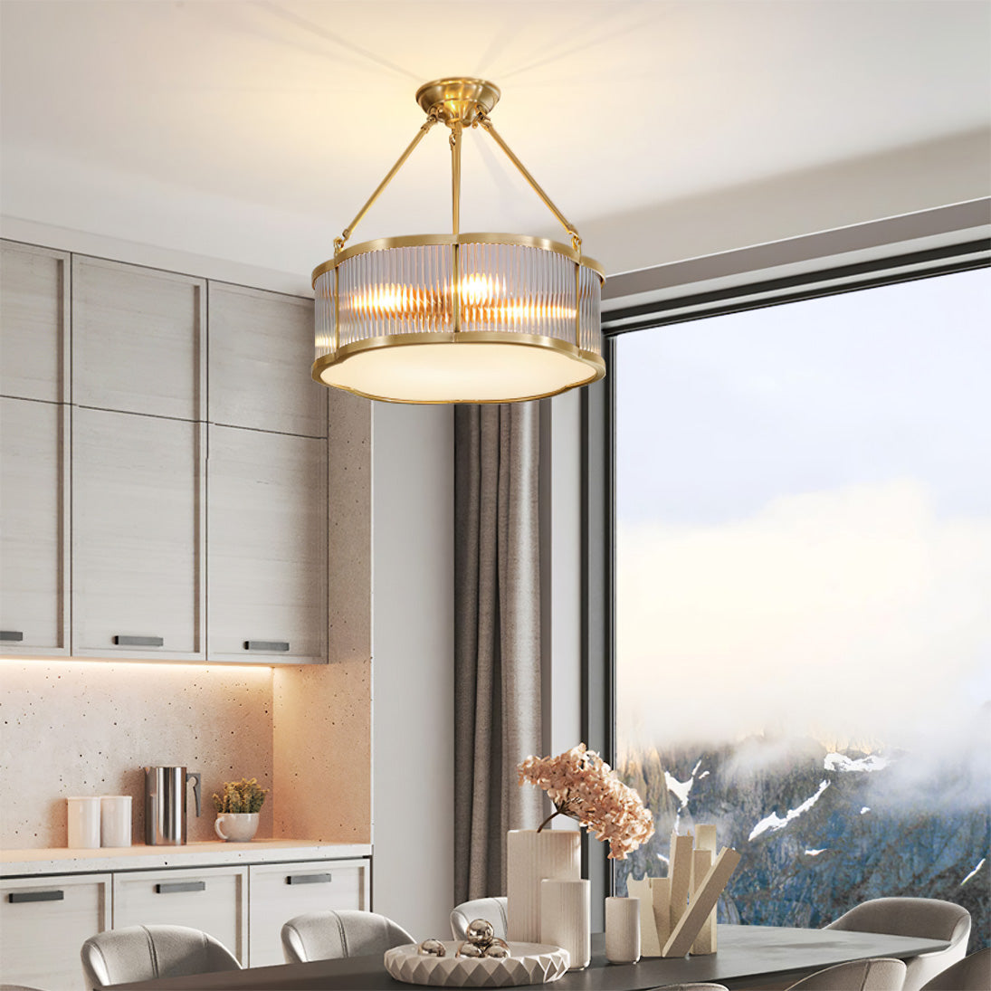Brass Glass Flush Mount Ceiling Light 20 Inch Quatrefoil Design for Bedroom Living Room Dining Room Indoor Lighting Fixture