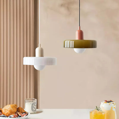 Glass Disc Pendant Light with Adjustable Cord – Modern Ceiling Fixture for Dining Room, Kitchen Island & Living Room
