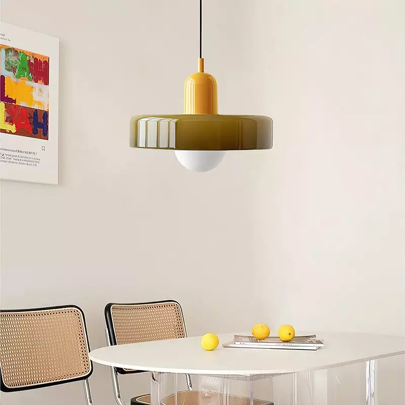 Glass Disc Pendant Light with Adjustable Cord – Modern Ceiling Fixture for Dining Room, Kitchen Island & Living Room