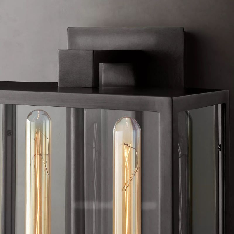 Glass & Steel Frame Wall Light Fixture with LED Bulb for Entryway, Bedroom & Hallway