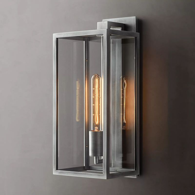 Glass & Steel Frame Wall Light Fixture with LED Bulb for Entryway, Bedroom & Hallway