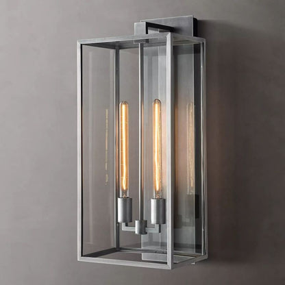 Glass & Steel Frame Wall Light Fixture with LED Bulb for Entryway, Bedroom & Hallway