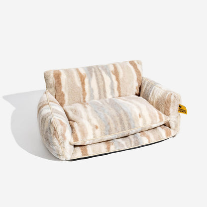 Plush Pet Couch with Washable Cover - Dual-Layer Cushioned Lounger for Dogs & Cats - Striped Fleece Nap Spot