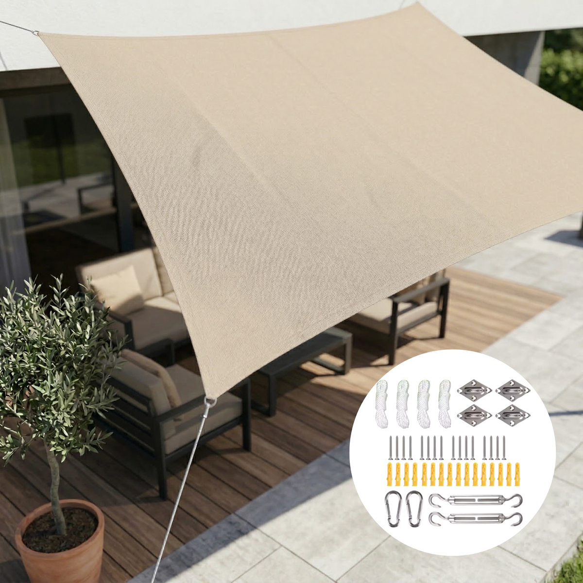 Rectangle Canopy Tarp 10×16.5 ft Waterproof Sunshade for Deck Yard Pool Balcony Pergola Gazebo Porch Awning 98% UV Block Shelter with Rope T