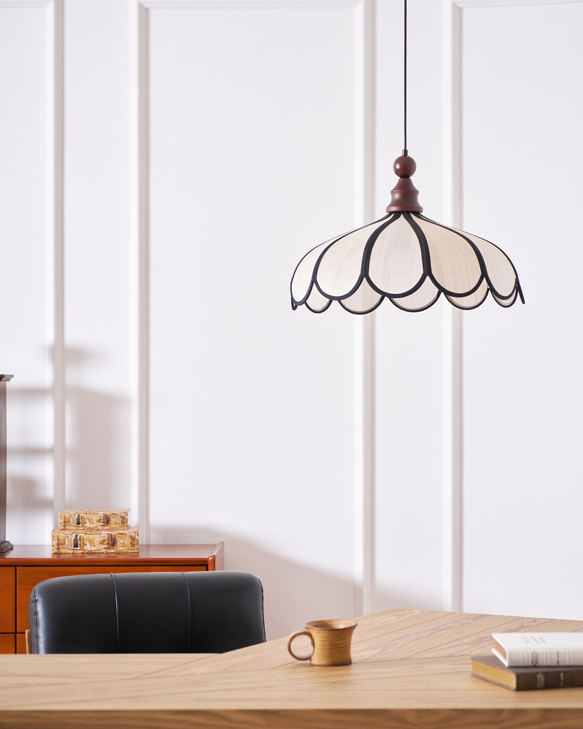 Woven Fiber Dome Ceiling Fixture with Wood Trim – 16 to 24 Inch Sizes – Adjustable Drop Suspension for Kitchens, Breakfast Nooks & Dining Ar