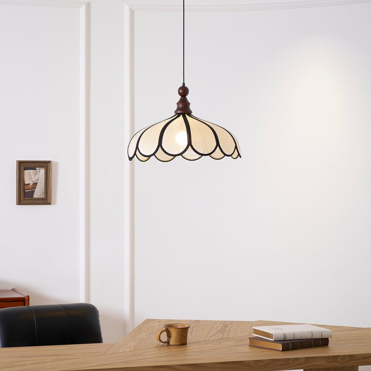 Woven Fiber Dome Ceiling Fixture with Wood Trim – 16 to 24 Inch Sizes – Adjustable Drop Suspension for Kitchens, Breakfast Nooks & Dining Ar