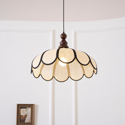 Woven Fiber Dome Ceiling Fixture with Wood Trim – 16 to 24 Inch Sizes – Adjustable Drop Suspension for Kitchens, Breakfast Nooks & Dining Ar
