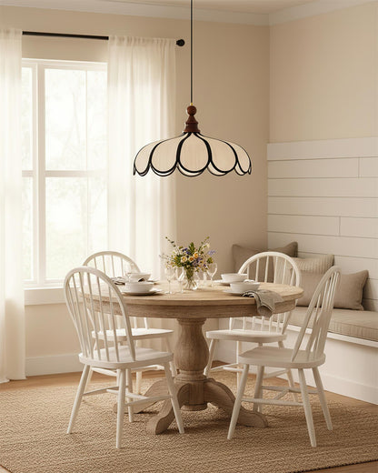 Woven Fiber Dome Ceiling Fixture with Wood Trim – 16 to 24 Inch Sizes – Adjustable Drop Suspension for Kitchens, Breakfast Nooks & Dining Ar