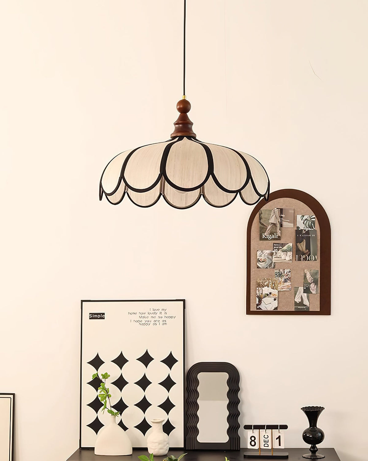 Woven Fiber Dome Ceiling Fixture with Wood Trim – 16 to 24 Inch Sizes – Adjustable Drop Suspension for Kitchens, Breakfast Nooks & Dining Ar