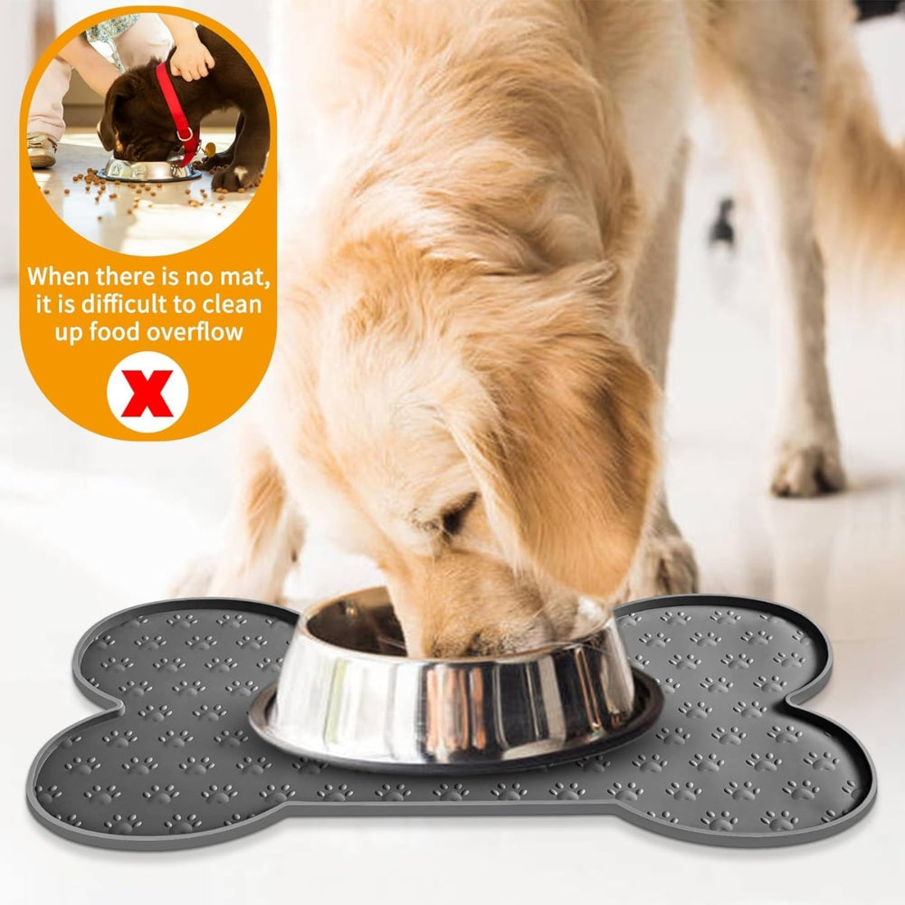 Benson Dog Food Mat - Waterproof Silicone, Non-Slip Bone Shape