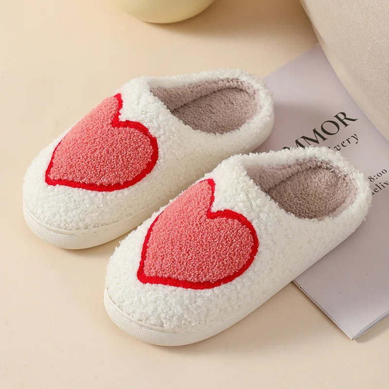 Plush Memory Foam Slippers for Women - Heart & Mushroom Design - Indoor Outdoor House Shoes with Cushioned Footbed