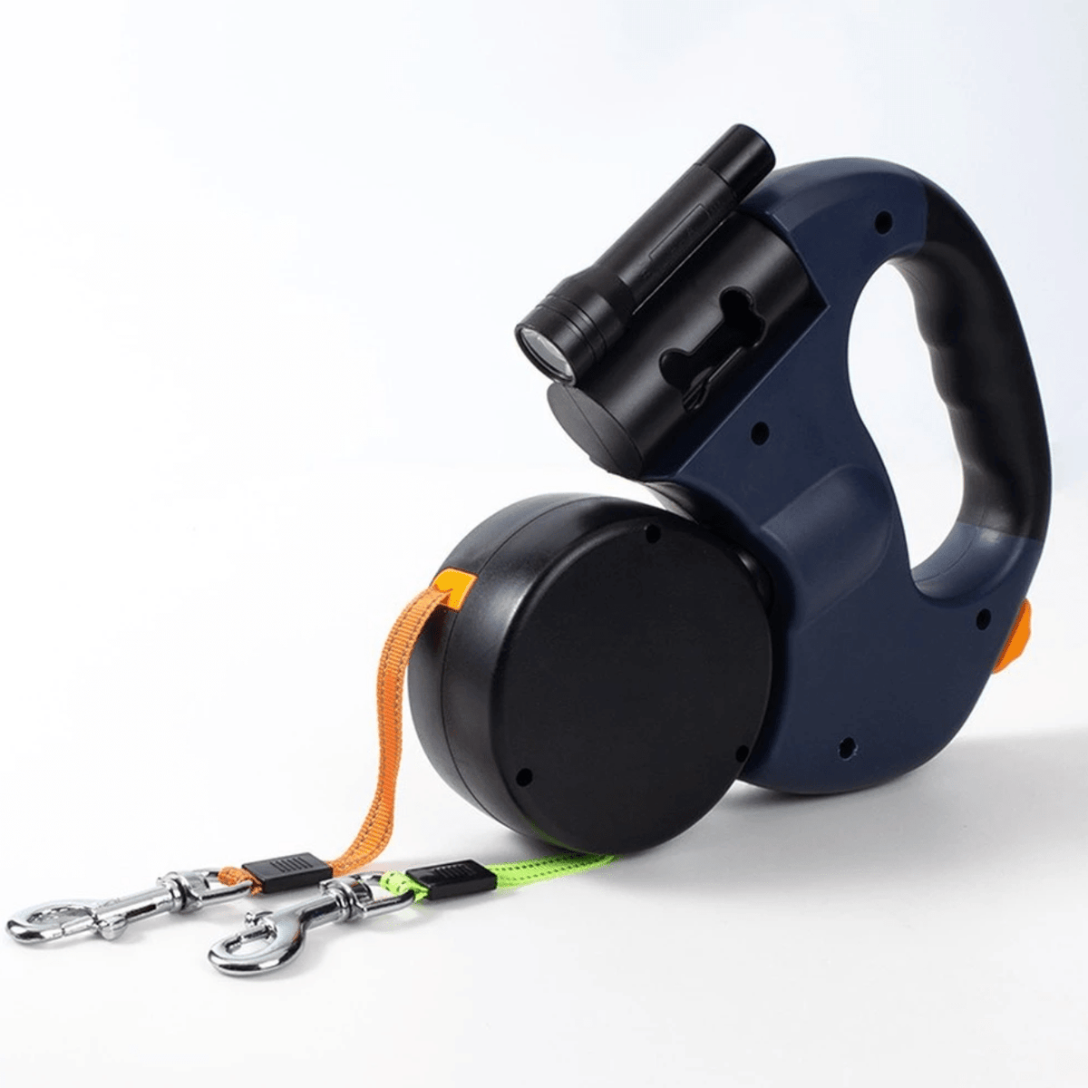Dual Retractable Dog Leash with LED Flashlight for Walking Two Pets Simultaneously