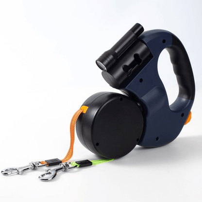Dual Retractable Dog Leash with Built-In Flashlight for Two Dogs Up to 88 lbs Each – Tangle-Free 360° Swivel Design & One-Handed Control