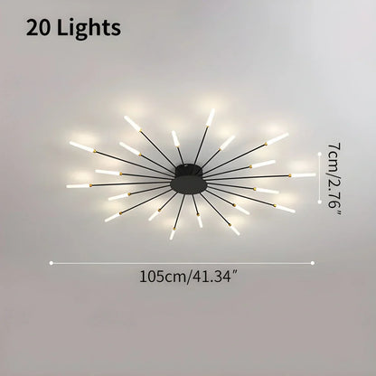 Multi-Arm Metal Flush Mount Light Fixture with Remote Dimmable 20-42 Bulb Points for Open Floor Plans Living Rooms Dining Spaces Contemporar