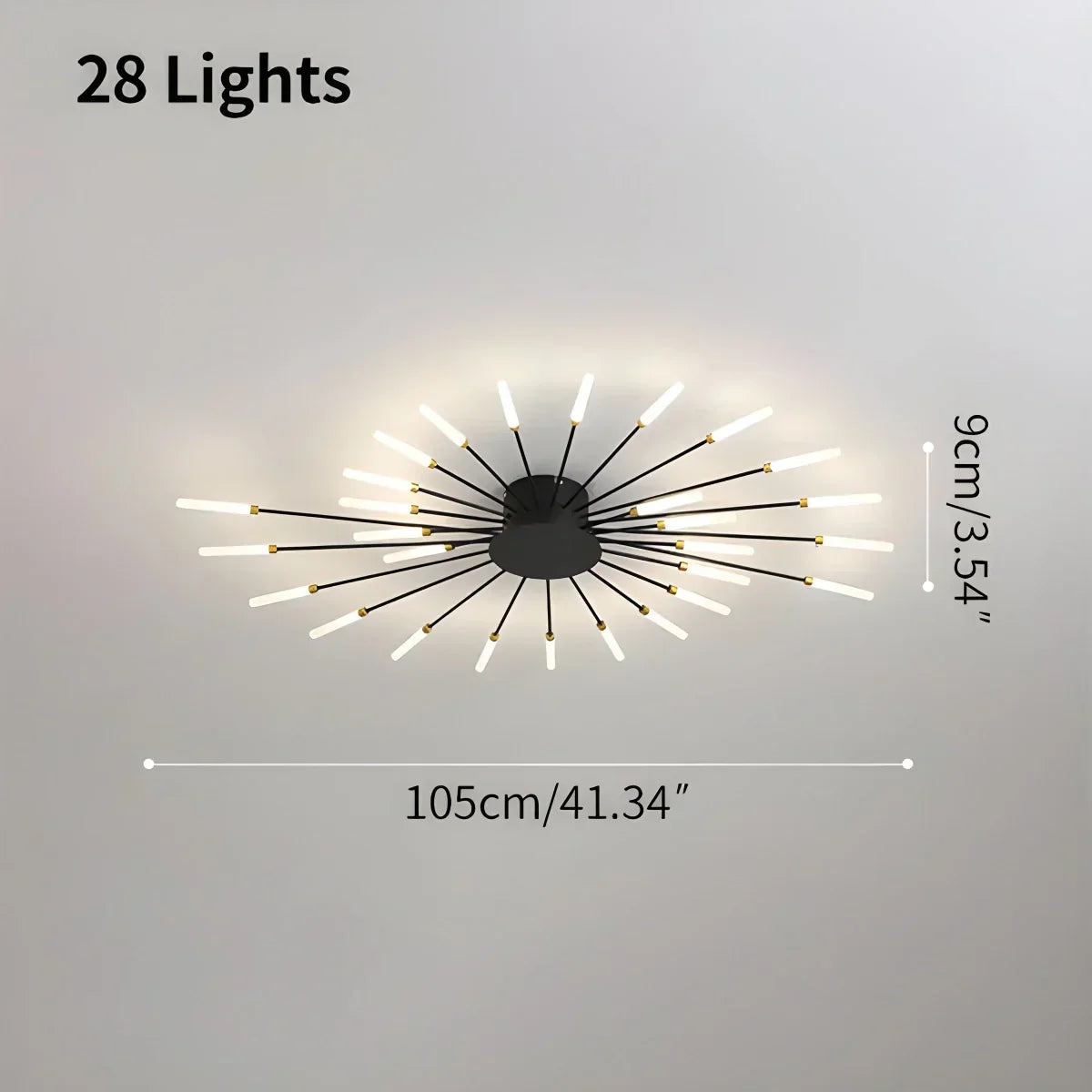 Multi-Arm Metal Flush Mount Light Fixture with Remote Dimmable 20-42 Bulb Points for Open Floor Plans Living Rooms Dining Spaces Contemporar