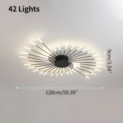 Multi-Arm Metal Flush Mount Light Fixture with Remote Dimmable 20-42 Bulb Points for Open Floor Plans Living Rooms Dining Spaces Contemporar