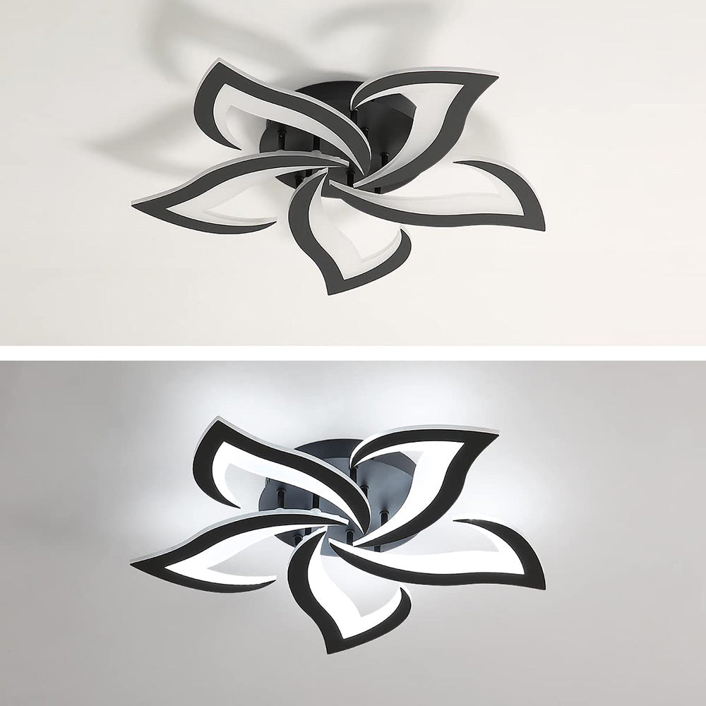 LED Flush Mount Light Fixture with Floral Layered Design for Bedroom, Entryway & Living Spaces | 22 in Black Metal Modern Low Profile Ambien