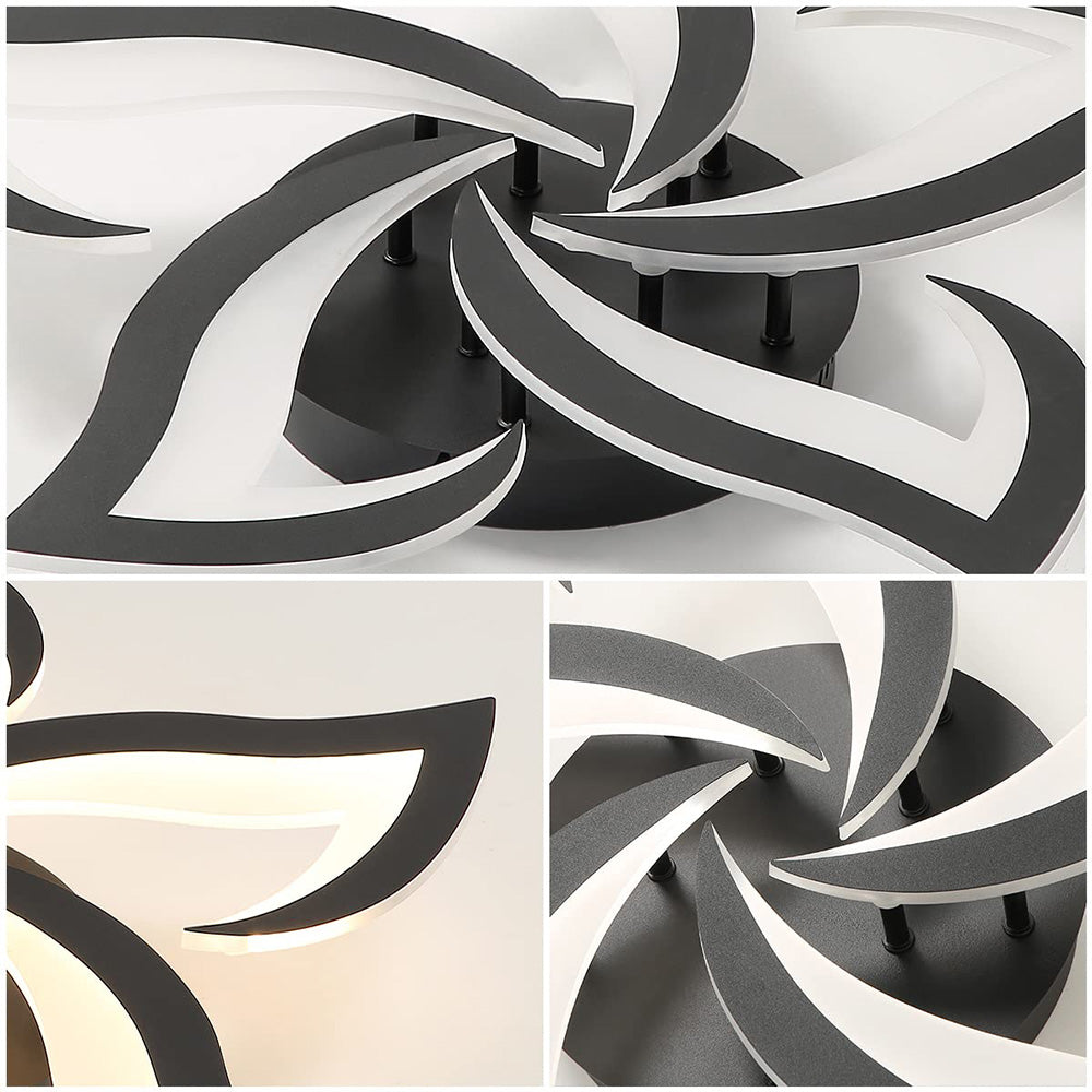 LED Flush Mount Light Fixture with Floral Layered Design for Bedroom, Entryway & Living Spaces | 22 in Black Metal Modern Low Profile Ambien