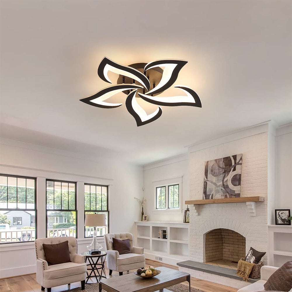 Flush Mount LED Fixture Metal Acrylic Black Layered Floral Pattern for Bedroom Living Room Hallway Contemporary Home Decor Overhead Light