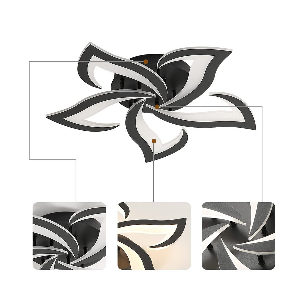 Flush Mount LED Fixture Metal Acrylic Black Layered Floral Pattern for Bedroom Living Room Hallway Contemporary Home Decor Overhead Light