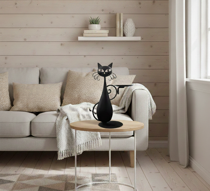 Black Cat-Shaped Candlestick Holder – Decorative Metal Candle Holder, Ideal for Small Candles