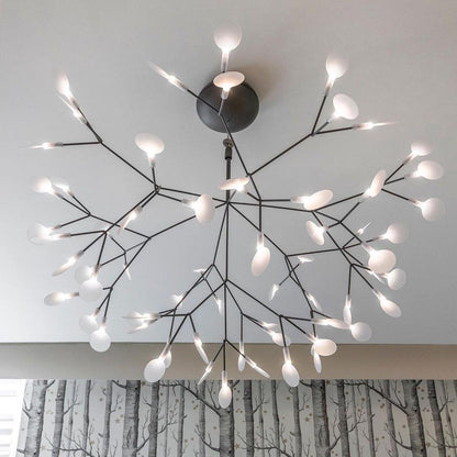 Branching LED Chandelier with Acrylic Petals Black Finish 20W Integrated Light Dimmable Remote Option Modern Statement Fixture Indoor Living