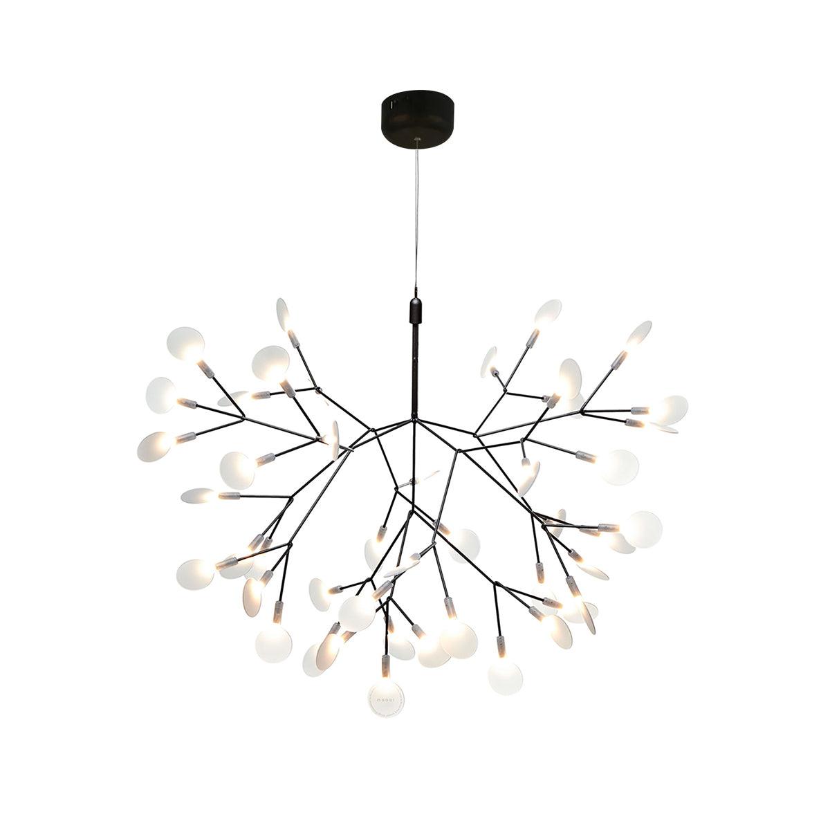 Branching LED Chandelier with Acrylic Petals Black Finish 20W Integrated Light Dimmable Remote Option Modern Statement Fixture Indoor Living