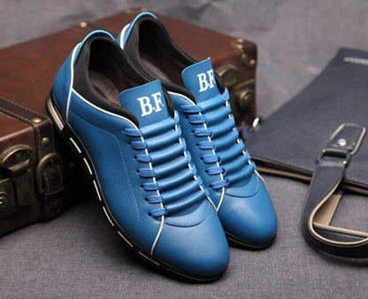 Men's Low-Top Lace-Up Sneakers PU Leather Casual Athletic Shoes Flat Rubber Sole for Everyday Work Gym Tennis