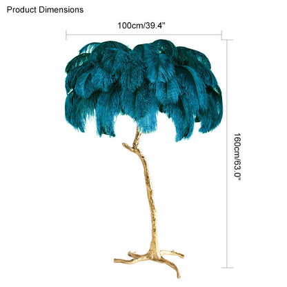 Tropical Feather Standing Lamp 63 in Tall Palm Tree Style Ambient Floor Light for Bedroom Living Room Decorative Accent Lighting