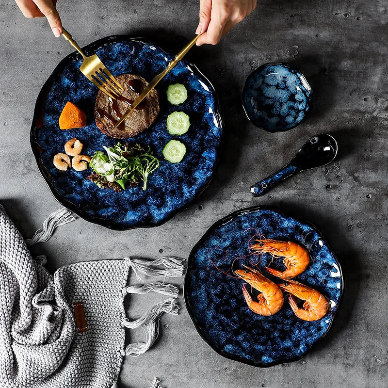 Blue Nebula 10-Piece Dinner Set – Elegant Ceramic Dinnerware Set with Plates and Bowls, Microwave and Dishwasher Safe