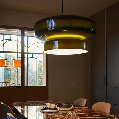 Glass Sphere Hanging Light Fixture LED Adjustable Height Brown 16 Inch Modern Ceiling Lamp for Kitchen Island Dining Room Breakfast Nook Liv