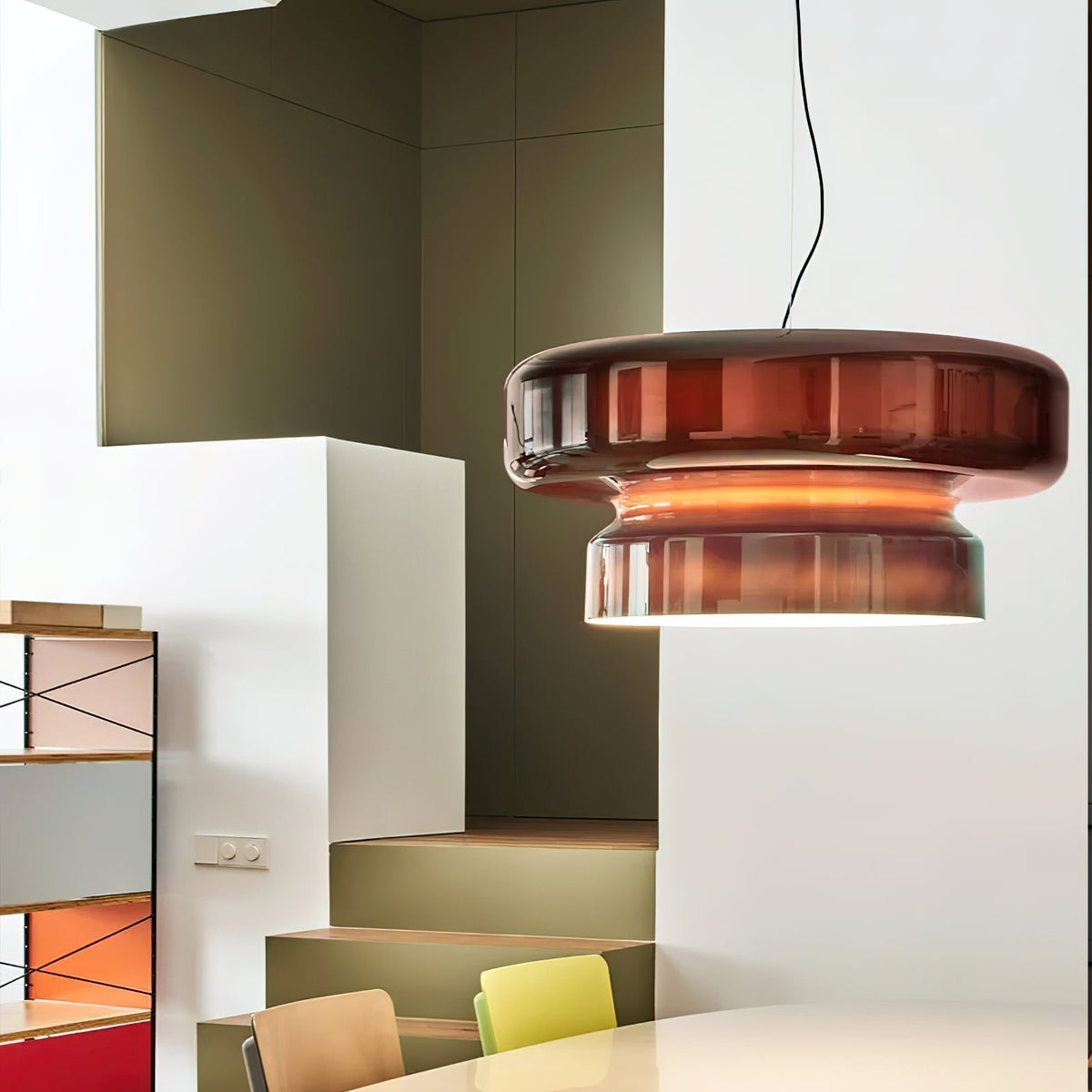 Glass Sphere Hanging Light Fixture LED Adjustable Height Brown 16 Inch Modern Ceiling Lamp for Kitchen Island Dining Room Breakfast Nook Liv