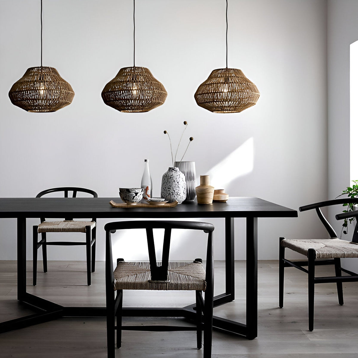Woven Hanging Lamp Natural Fiber Shade Adjustable Height Ceiling Light for Dining Table Kitchen Island Bedroom Boho Coastal Japandi