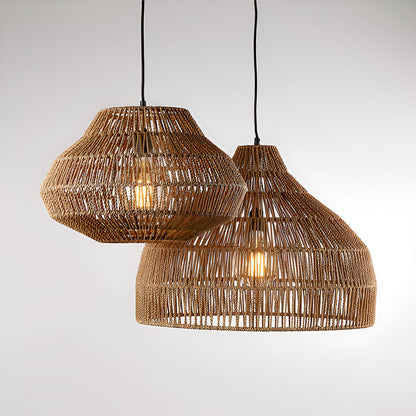 Woven Hanging Lamp Natural Fiber Shade Adjustable Height Ceiling Light for Dining Table Kitchen Island Bedroom Boho Coastal Japandi
