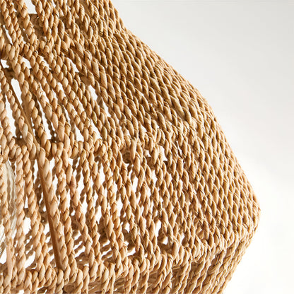 Woven Hanging Lamp Natural Fiber Shade Adjustable Height Ceiling Light for Dining Table Kitchen Island Bedroom Boho Coastal Japandi