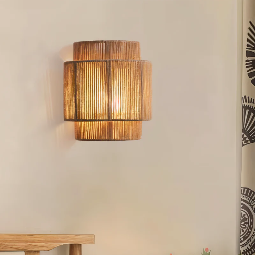 Boho Wall Lamp Made of Hemp Rope and Rattan – Natural Aesthetic Lighting