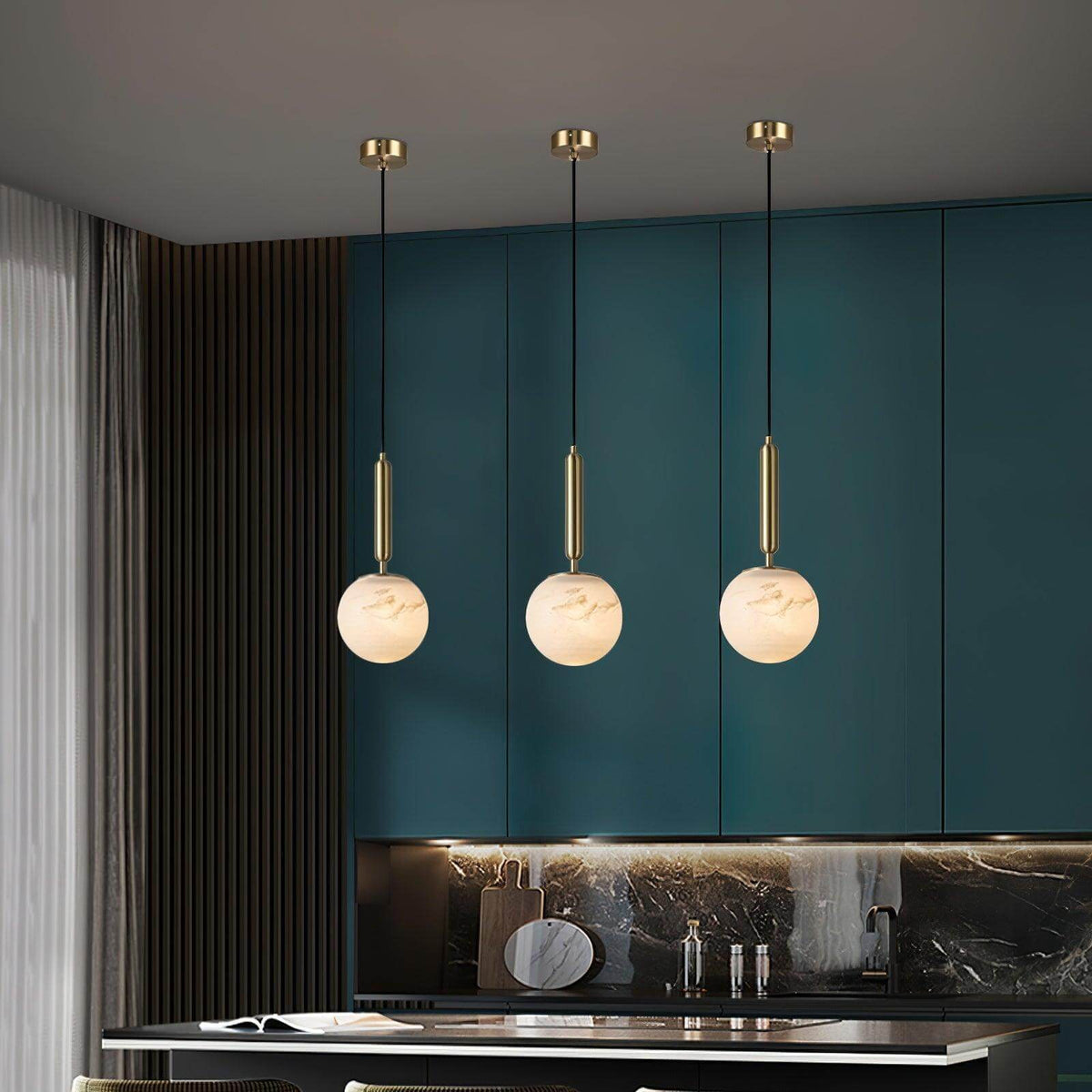 Brass & Stone Globe Ceiling Light 5-Inch for Kitchen Island Dining Room Warm Glow Task Lighting