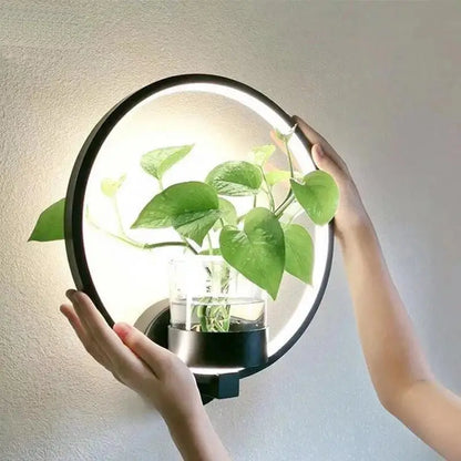 Indoor Wall Sconce with Live Plant Holder – Iron & Glass Botanical Light Fixture for Living Room, Bedroom, Hallway, Office – Modern