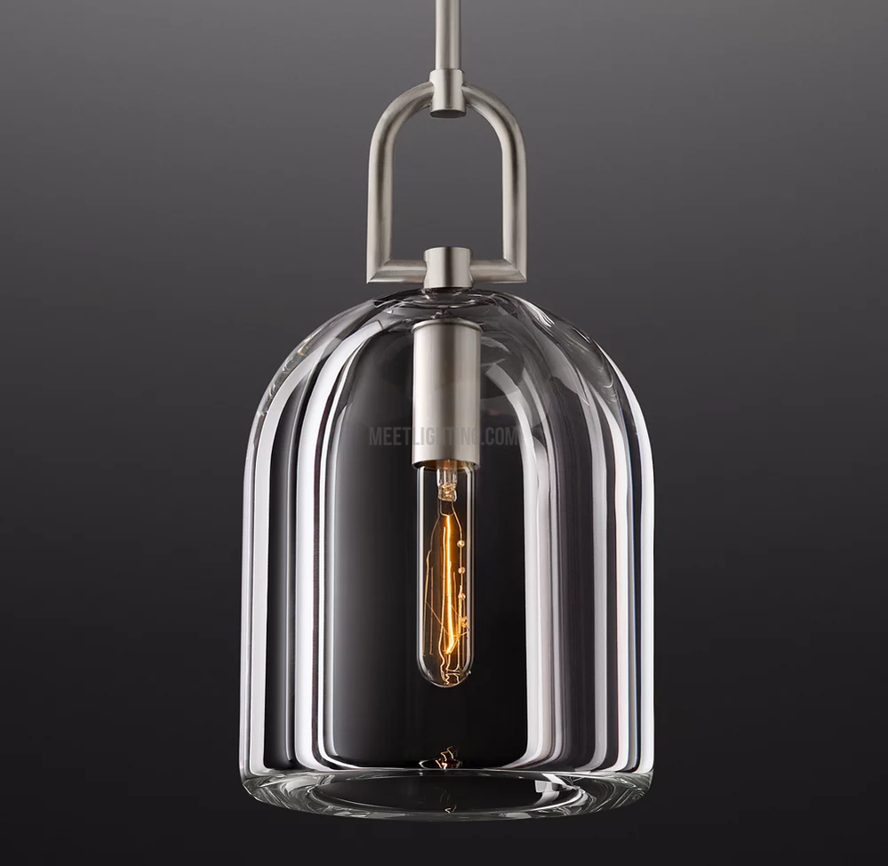 Crystal Glass Dome Pendant Light with Brass Frame for Dining Room & Kitchen Island Hardwired Ceiling Fixture 5 8 10 Inch