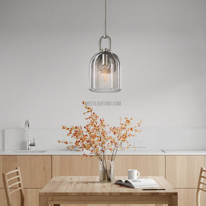 Crystal Glass Dome Pendant Light with Brass Frame for Dining Room & Kitchen Island Hardwired Ceiling Fixture 5 8 10 Inch