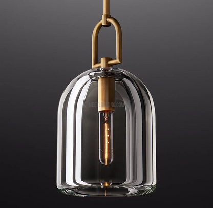 Crystal Glass Dome Pendant Light with Brass Frame for Dining Room & Kitchen Island Hardwired Ceiling Fixture 5 8 10 Inch