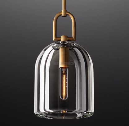 Crystal Glass Dome Pendant Light with Brass Frame for Dining Room & Kitchen Island Hardwired Ceiling Fixture 5 8 10 Inch