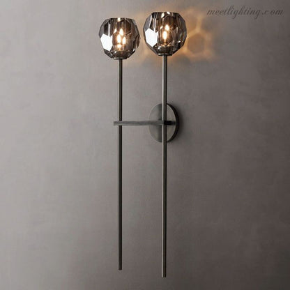 Crystal Globe Double Sconce Wall Light in Brass or Nickel – Two-Bulb Fixture for Living Room & Hallway