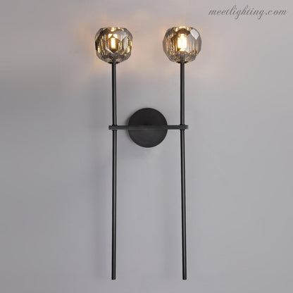 Crystal Globe Double Sconce Wall Light in Brass or Nickel – Two-Bulb Fixture for Living Room & Hallway
