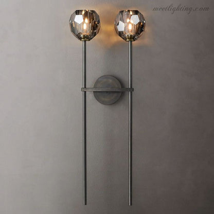 Crystal Globe Double Sconce Wall Light in Brass or Nickel – Two-Bulb Fixture for Living Room & Hallway