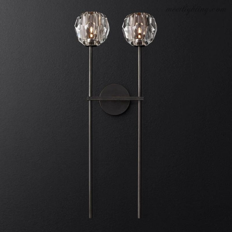 Crystal Globe Double Sconce Wall Light in Brass or Nickel – Two-Bulb Fixture for Living Room & Hallway