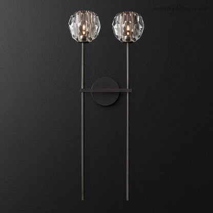 Crystal Globe Double Sconce Wall Light in Brass or Nickel – Two-Bulb Fixture for Living Room & Hallway